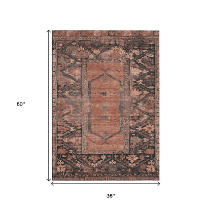 3' X 5' Terra Cotta And Gray Oriental Washable Indoor Outdoor Area Rug HomeRoots