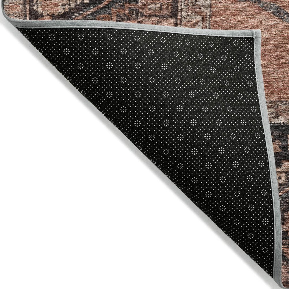 3' X 5' Terra Cotta And Gray Oriental Washable Indoor Outdoor Area Rug — view 2
