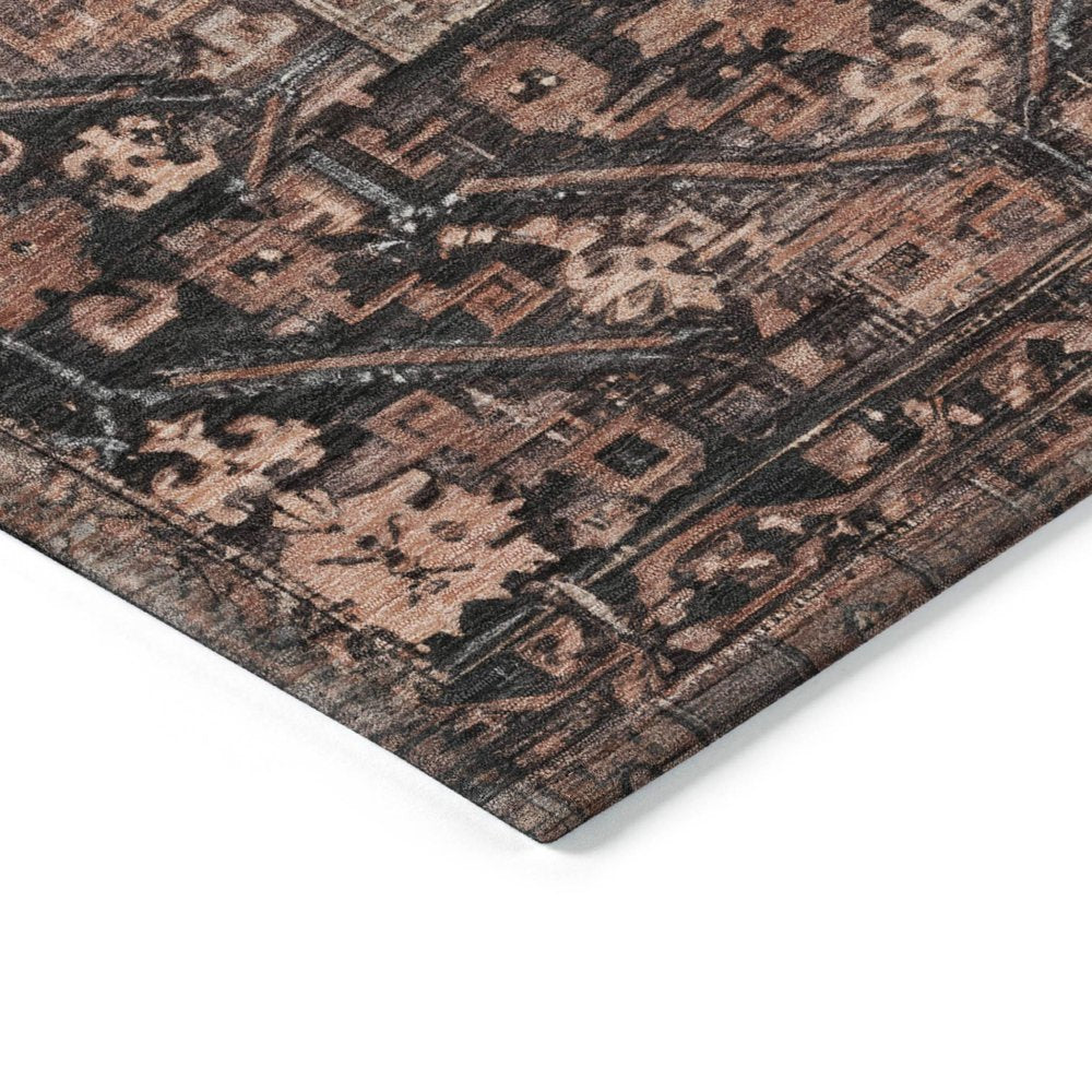 3' X 5' Terra Cotta And Gray Oriental Washable Indoor Outdoor Area Rug — view 3