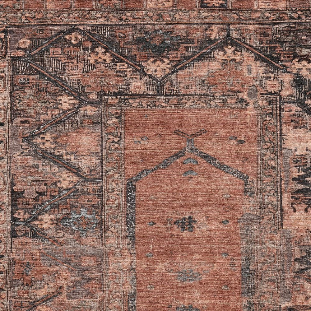 3' X 5' Terra Cotta And Gray Oriental Washable Indoor Outdoor Area Rug HomeRoots