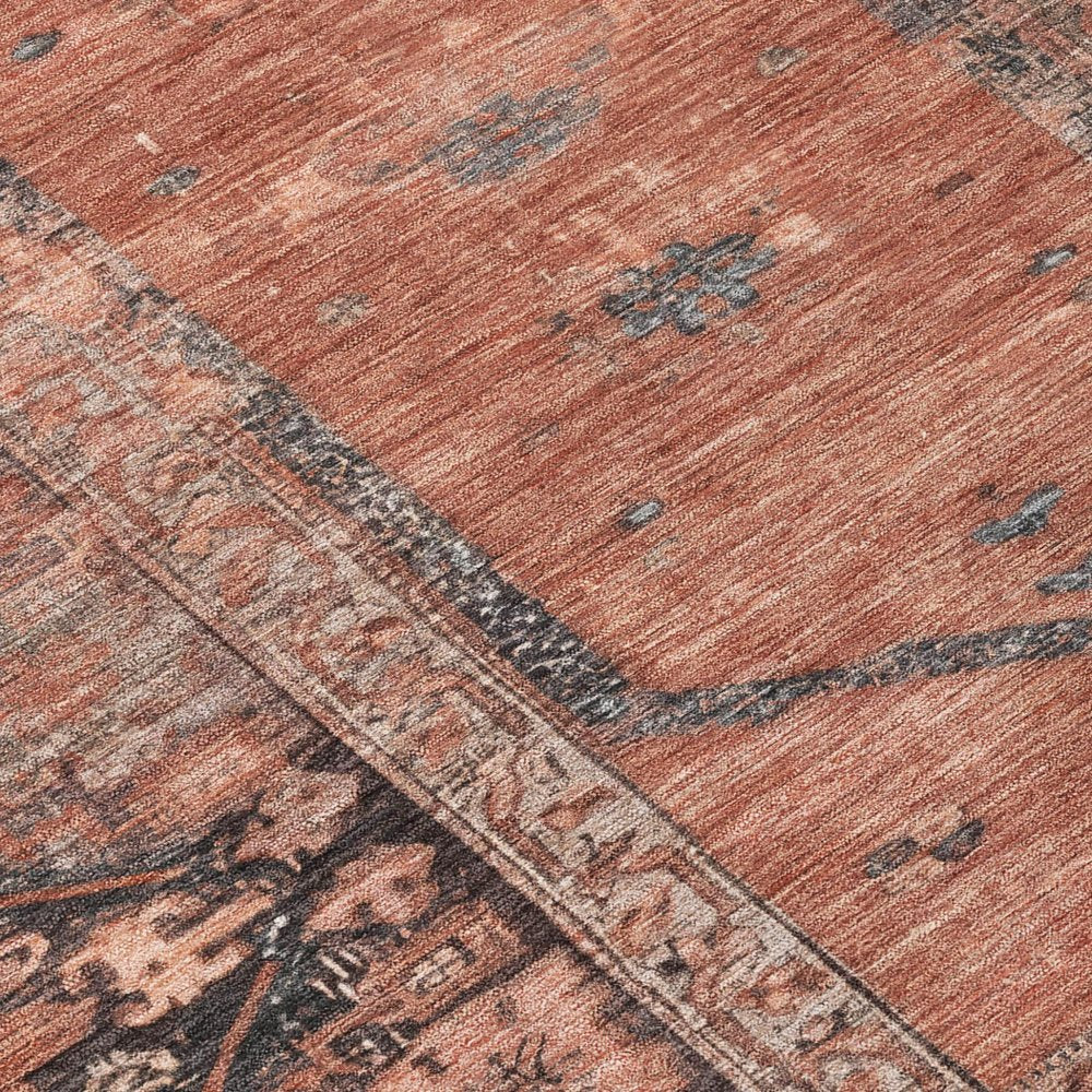 3' X 5' Terra Cotta And Gray Oriental Washable Indoor Outdoor Area Rug — view 4