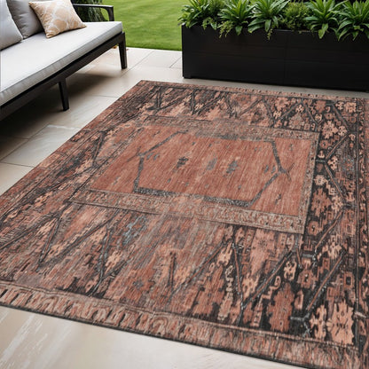 5' X 8' Terra Cotta And Gray Oriental Washable Indoor Outdoor Area Rug HomeRoots