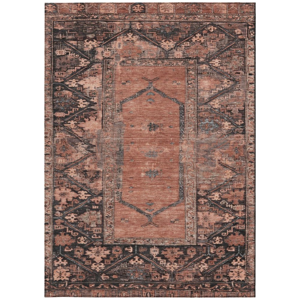 5' X 8' Terra Cotta And Gray Oriental Washable Indoor Outdoor Area Rug — view 5