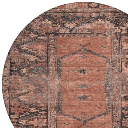 8' Terra Cotta And Gray Round Oriental Washable Indoor Outdoor Area Rug HomeRoots