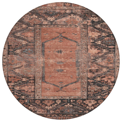8' Terra Cotta And Gray Round Oriental Washable Indoor Outdoor Area Rug HomeRoots