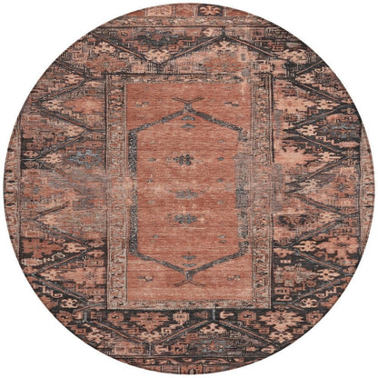 8' Terra Cotta And Gray Round Oriental Washable Indoor Outdoor Area Rug HomeRoots