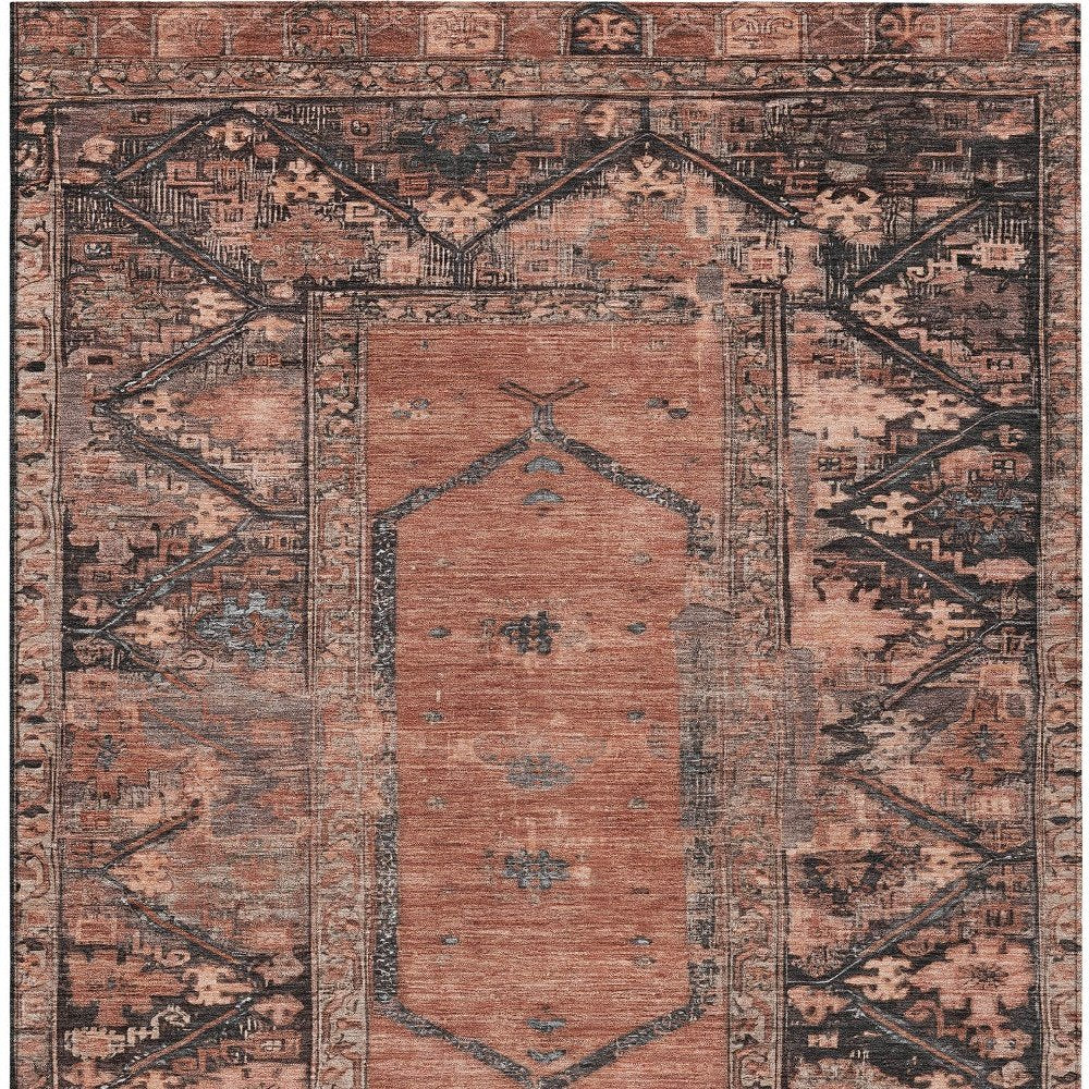 8' X 10' Terra Cotta And Gray Oriental Washable Indoor Outdoor Area Rug HomeRoots