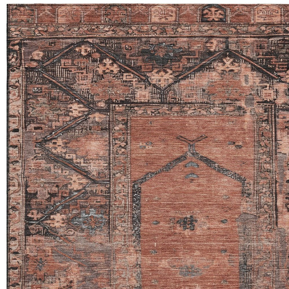 8' X 10' Terra Cotta And Gray Oriental Washable Indoor Outdoor Area Rug HomeRoots