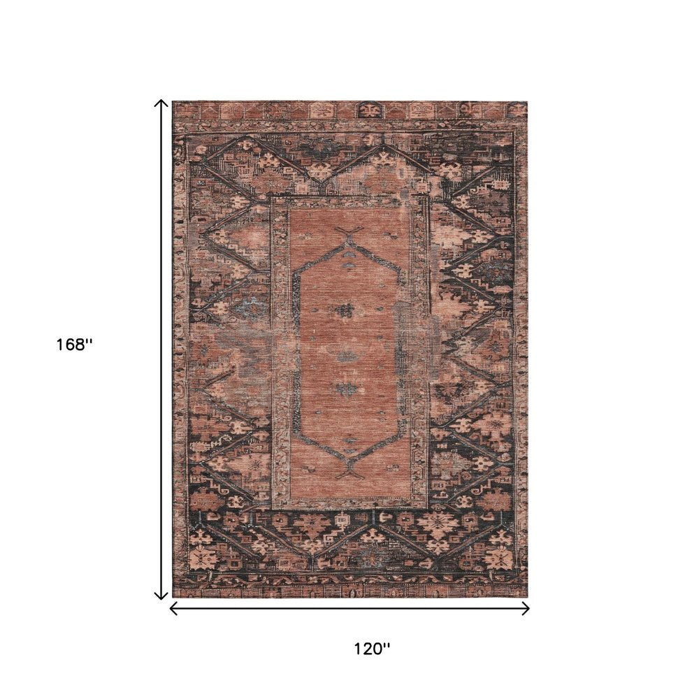 10' X 14' Terra Cotta And Gray Oriental Washable Indoor Outdoor Area Rug — view 7
