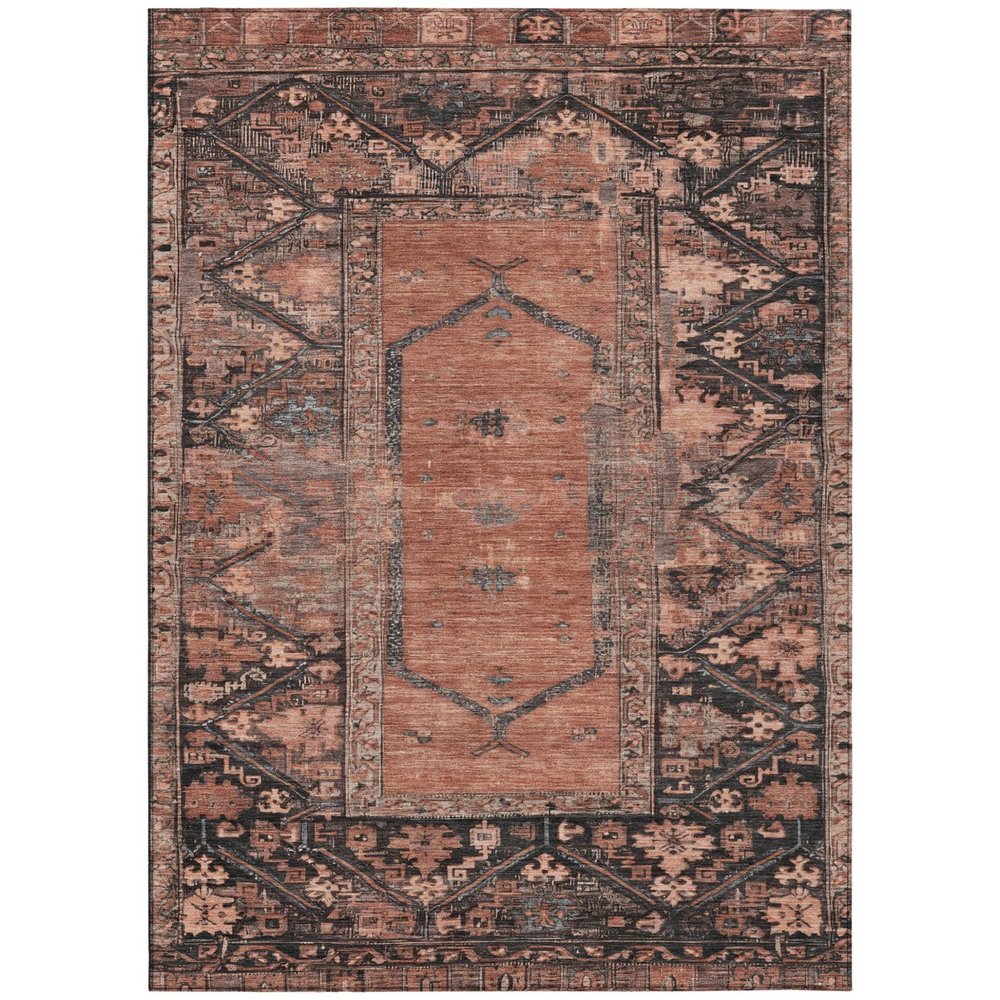 10' X 14' Terra Cotta And Gray Oriental Washable Indoor Outdoor Area Rug — view 1