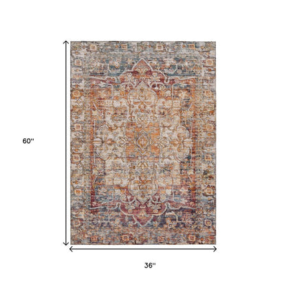 3' X 5' Copper And Ivory Floral Medallion Washable Indoor Outdoor Area Rug HomeRoots