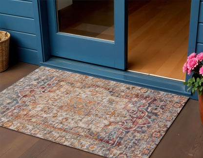3' X 5' Copper And Ivory Floral Medallion Washable Indoor Outdoor Area Rug HomeRoots