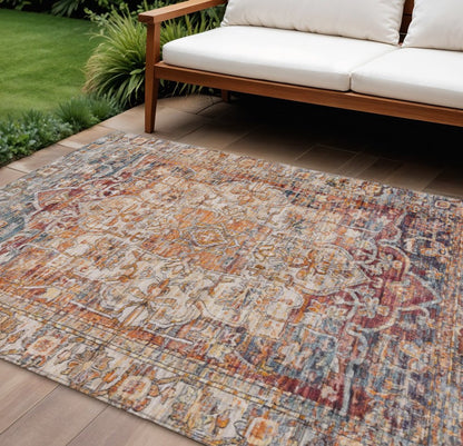 8' X 10' Copper And Ivory Floral Medallion Washable Indoor Outdoor Area Rug HomeRoots