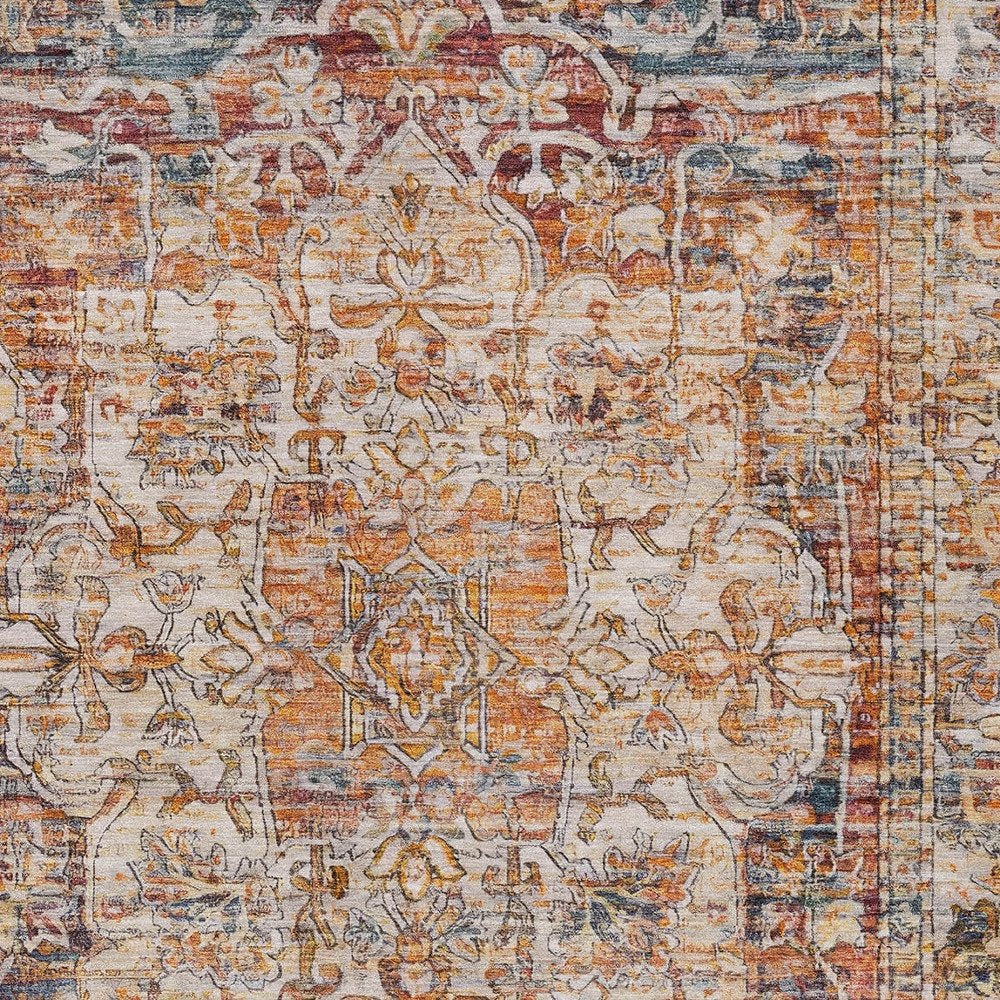 8' X 10' Copper And Ivory Floral Medallion Washable Indoor Outdoor Area Rug — view 5