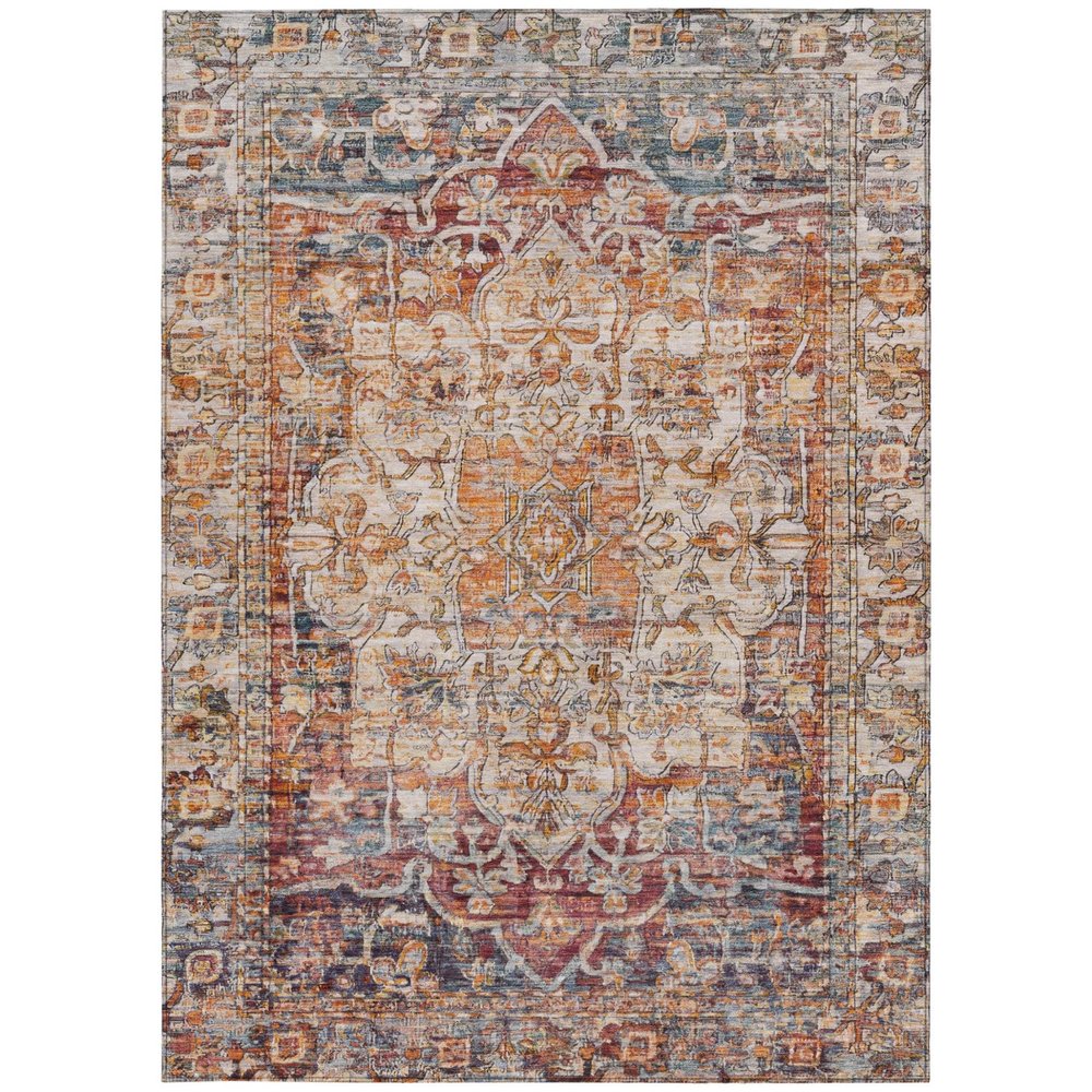 9' X 12' Copper And Ivory Floral Medallion Washable Indoor Outdoor Area Rug HomeRoots