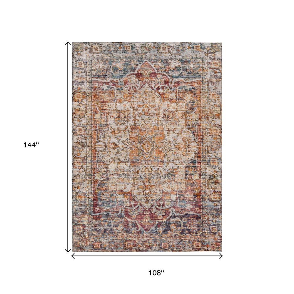9' X 12' Copper And Ivory Floral Medallion Washable Indoor Outdoor Area Rug HomeRoots