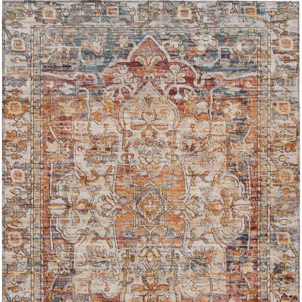 9' X 12' Copper And Ivory Floral Medallion Washable Indoor Outdoor Area Rug HomeRoots