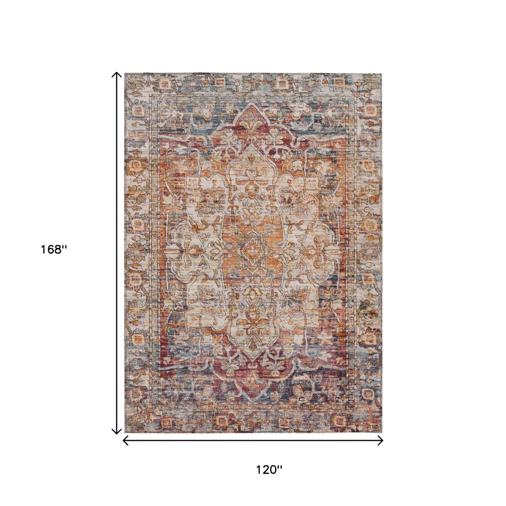 10' X 14' Copper And Ivory Floral Medallion Washable Indoor Outdoor Area Rug HomeRoots