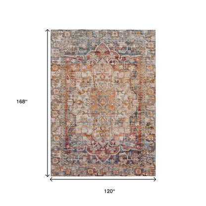 10' X 14' Copper And Ivory Floral Medallion Washable Indoor Outdoor Area Rug HomeRoots