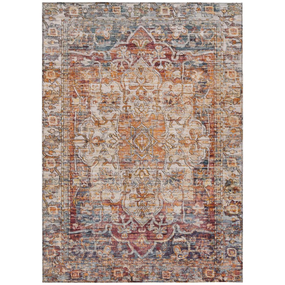 10' X 14' Copper And Ivory Floral Medallion Washable Indoor Outdoor Area Rug — view 1