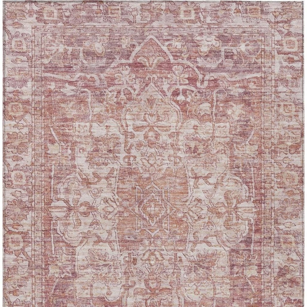 3' X 5' Rust And Ivory Floral Medallion Washable Indoor Outdoor Area Rug HomeRoots