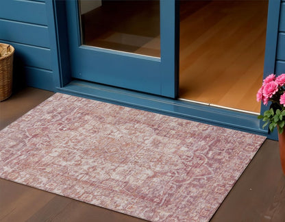 3' X 5' Rust And Ivory Floral Medallion Washable Indoor Outdoor Area Rug HomeRoots