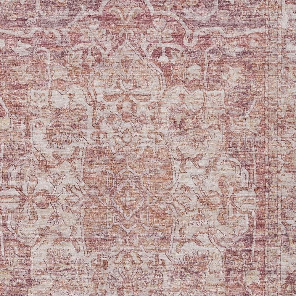 3' X 5' Rust And Ivory Floral Medallion Washable Indoor Outdoor Area Rug HomeRoots