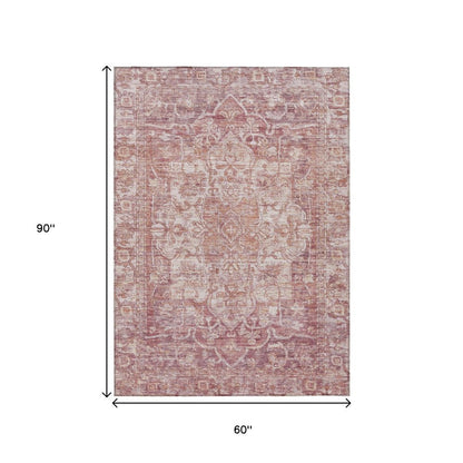5' X 8' Rust And Ivory Floral Medallion Washable Indoor Outdoor Area Rug HomeRoots