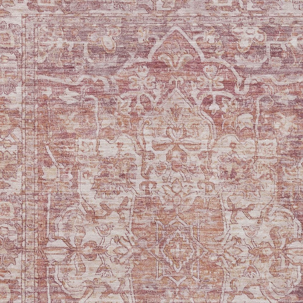 5' X 8' Rust And Ivory Floral Medallion Washable Indoor Outdoor Area Rug