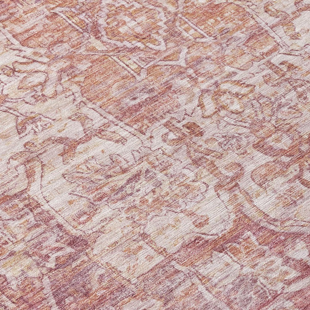 5' X 8' Rust And Ivory Floral Medallion Washable Indoor Outdoor Area Rug