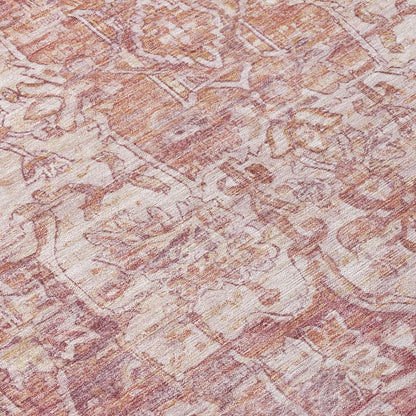 5' X 8' Rust And Ivory Floral Medallion Washable Indoor Outdoor Area Rug
