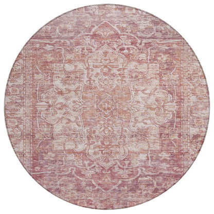 8' Rust And Ivory Round Floral Medallion Washable Indoor Outdoor Area Rug HomeRoots