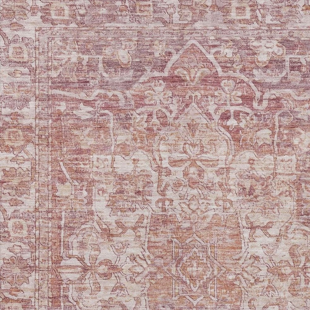 8' X 10' Rust And Ivory Floral Medallion Washable Indoor Outdoor Area Rug — view 9
