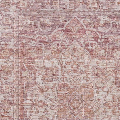 8' X 10' Rust And Ivory Floral Medallion Washable Indoor Outdoor Area Rug