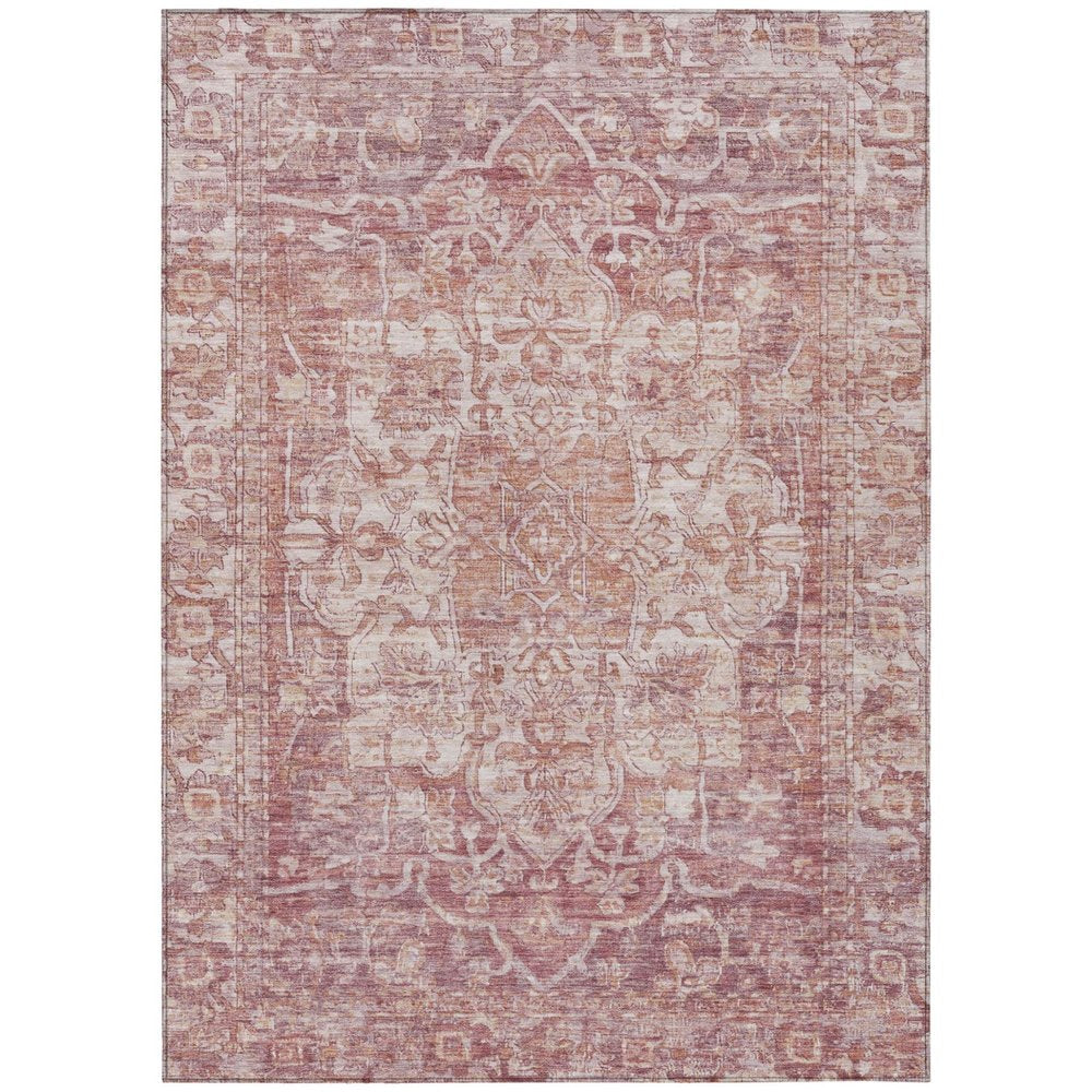 8' X 10' Rust And Ivory Floral Medallion Washable Indoor Outdoor Area Rug — view 1