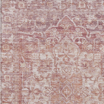 8' X 10' Rust And Ivory Floral Medallion Washable Indoor Outdoor Area Rug