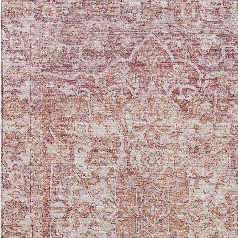8' X 10' Rust And Ivory Floral Medallion Washable Indoor Outdoor Area Rug — view 4
