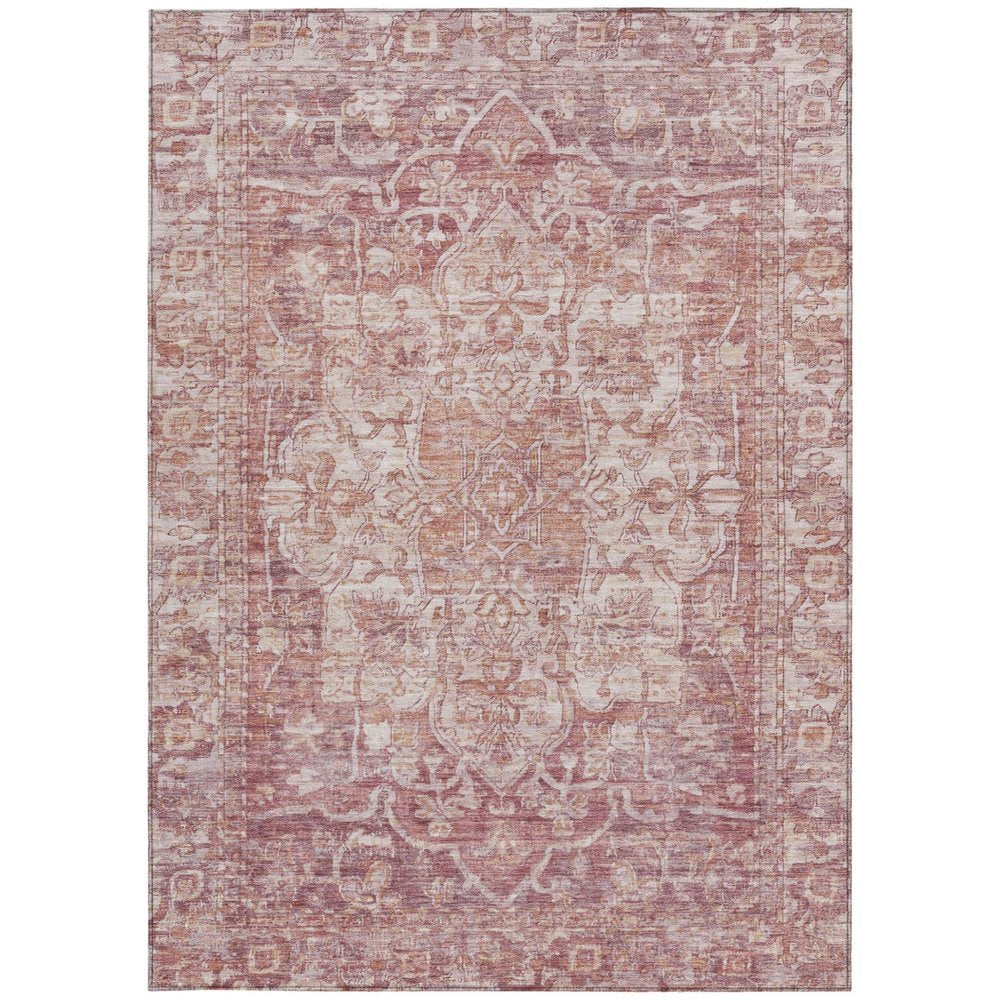 9' X 12' Rust And Ivory Floral Medallion Washable Indoor Outdoor Area Rug — view 5