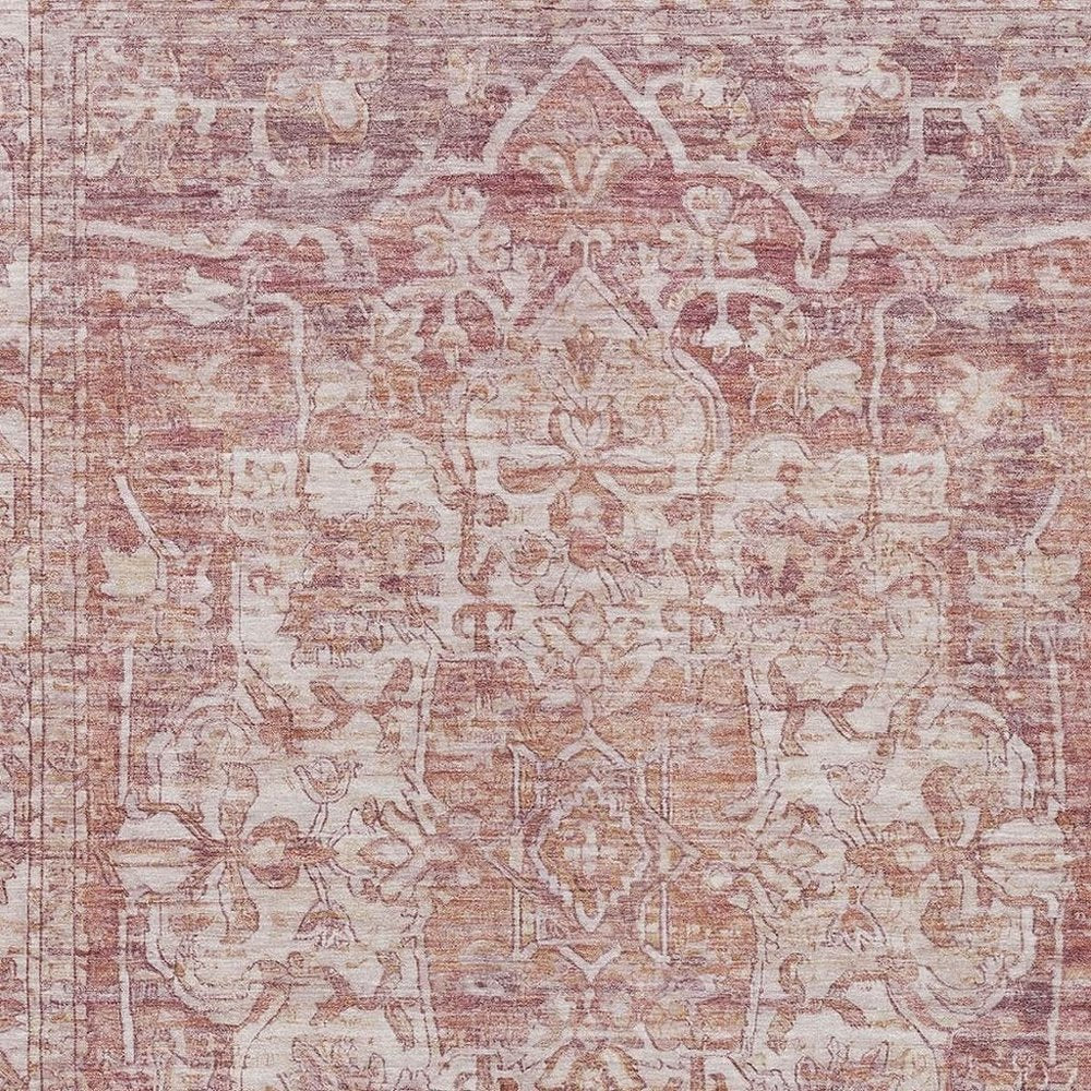 10' X 14' Rust And Ivory Floral Medallion Washable Indoor Outdoor Area Rug — view 9