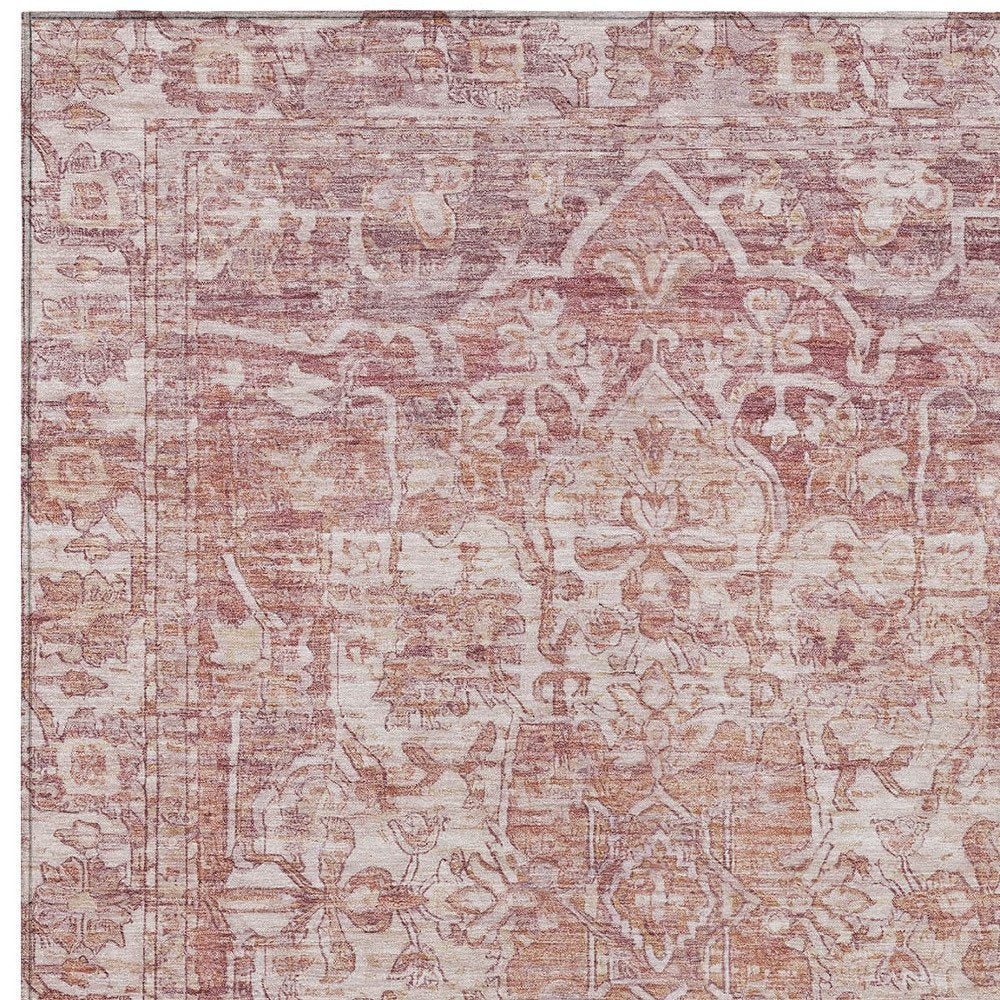 10' X 14' Rust And Ivory Floral Medallion Washable Indoor Outdoor Area Rug — view 4