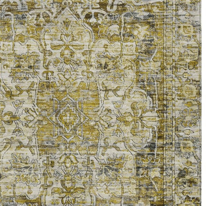 8' X 10' Pewter Gray And Gold Floral Medallion Washable Indoor Outdoor Area Rug