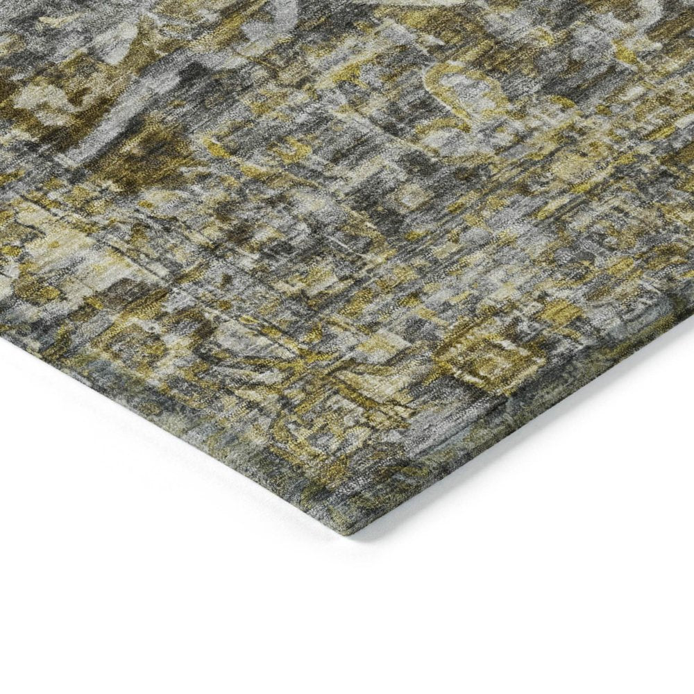 8' X 10' Pewter Gray And Gold Floral Medallion Washable Indoor Outdoor Area Rug
