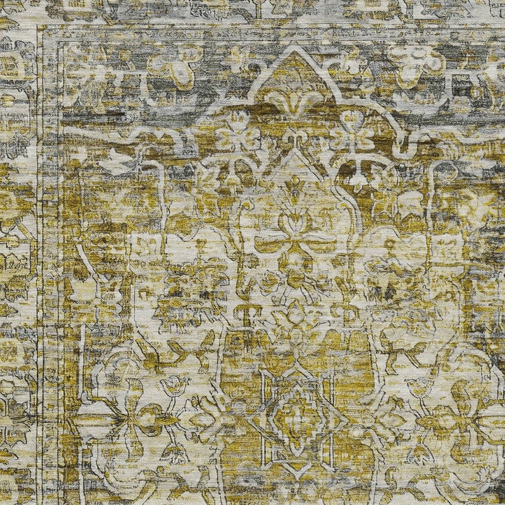 8' X 10' Pewter Gray And Gold Floral Medallion Washable Indoor Outdoor Area Rug HomeRoots