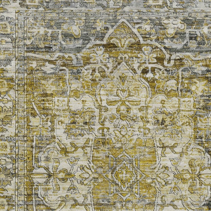 8' X 10' Pewter Gray And Gold Floral Medallion Washable Indoor Outdoor Area Rug