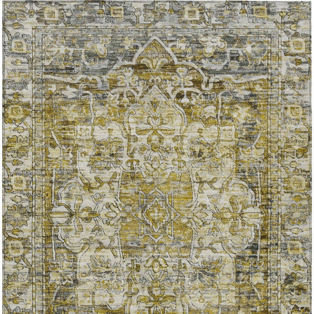 9' X 12' Pewter Gray And Gold Floral Medallion Washable Indoor Outdoor Area Rug HomeRoots