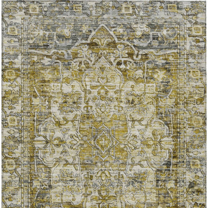 9' X 12' Pewter Gray And Gold Floral Medallion Washable Indoor Outdoor Area Rug HomeRoots