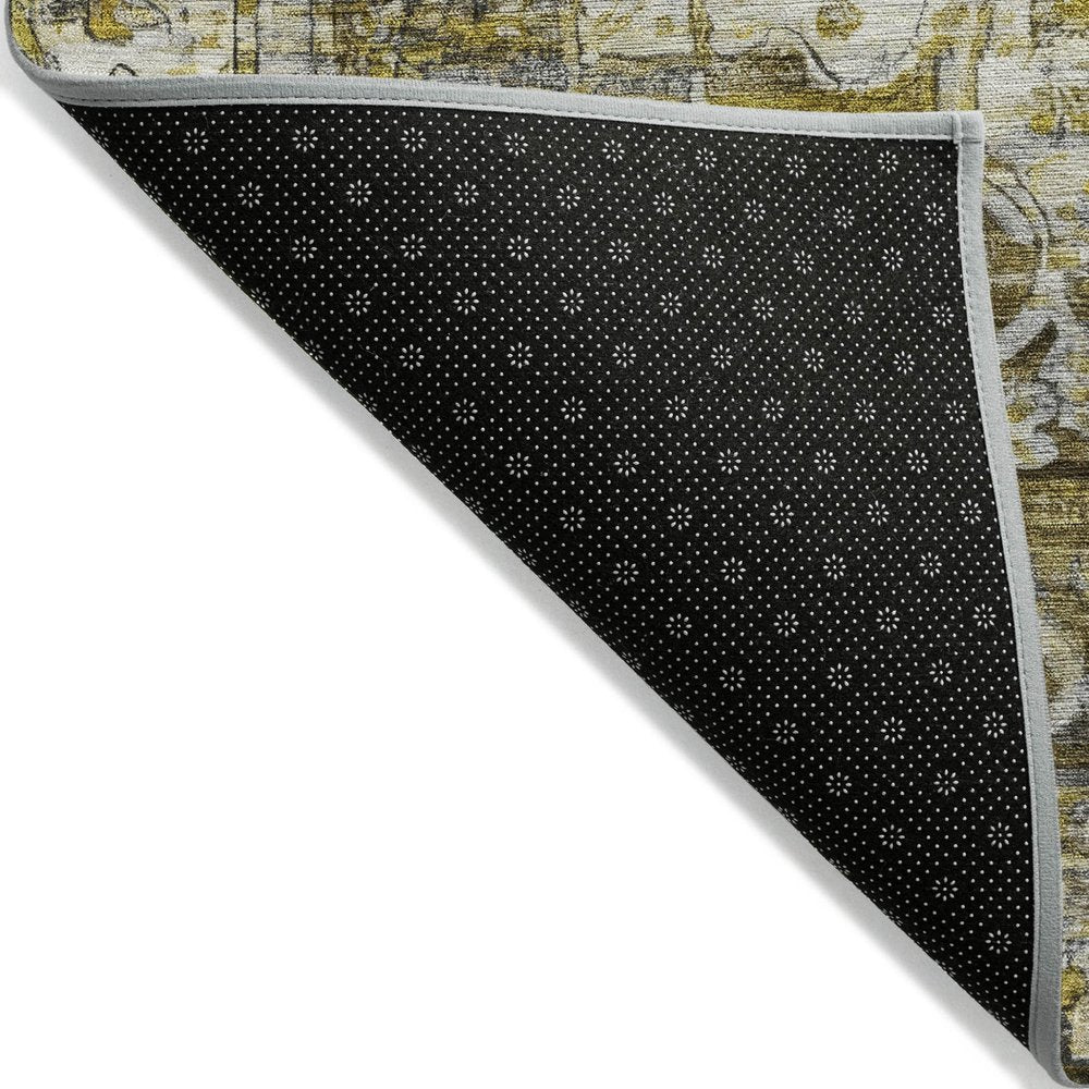 9' X 12' Pewter Gray And Gold Floral Medallion Washable Indoor Outdoor Area Rug — view 2
