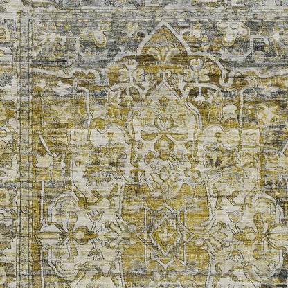 9' X 12' Pewter Gray And Gold Floral Medallion Washable Indoor Outdoor Area Rug HomeRoots