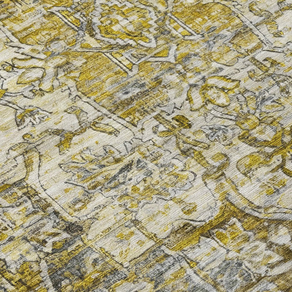 9' X 12' Pewter Gray And Gold Floral Medallion Washable Indoor Outdoor Area Rug — view 4