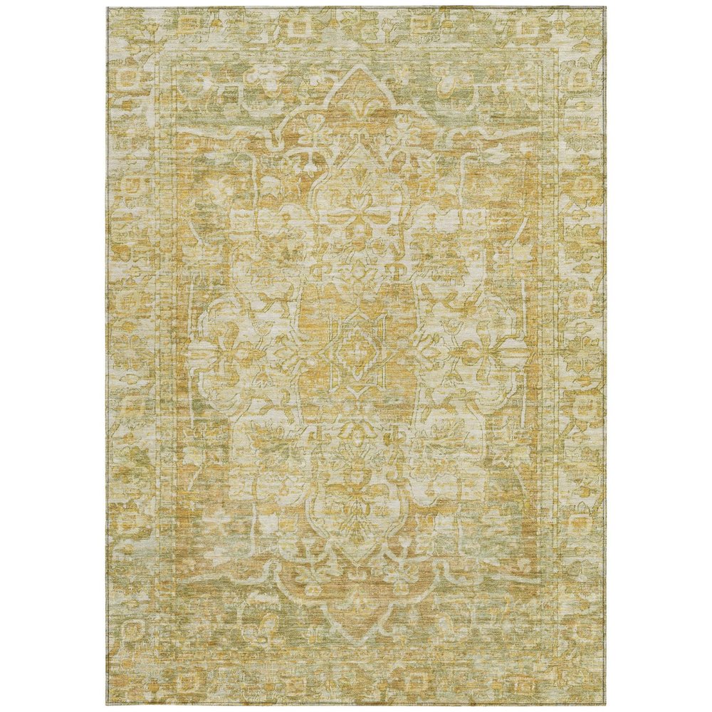 3' X 5' Tan Gold And Ivory Floral Medallion Washable Indoor Outdoor Area Rug HomeRoots